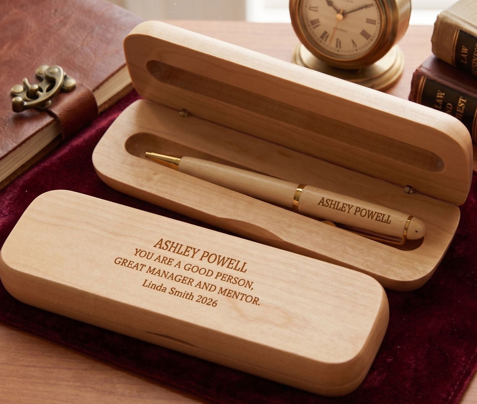 Personalized wood pen and case appreciation gift for boss