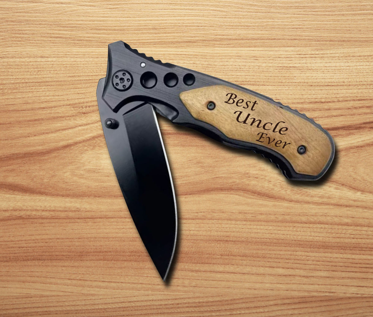 Custom Engraved Uncle Gift | Personalized Pocket Knife with Wood Handle GGW8