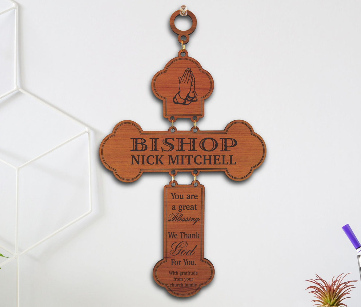 Personalized Bishop Gift | Custom Engraved Pastor Wood Cross, GDPA04