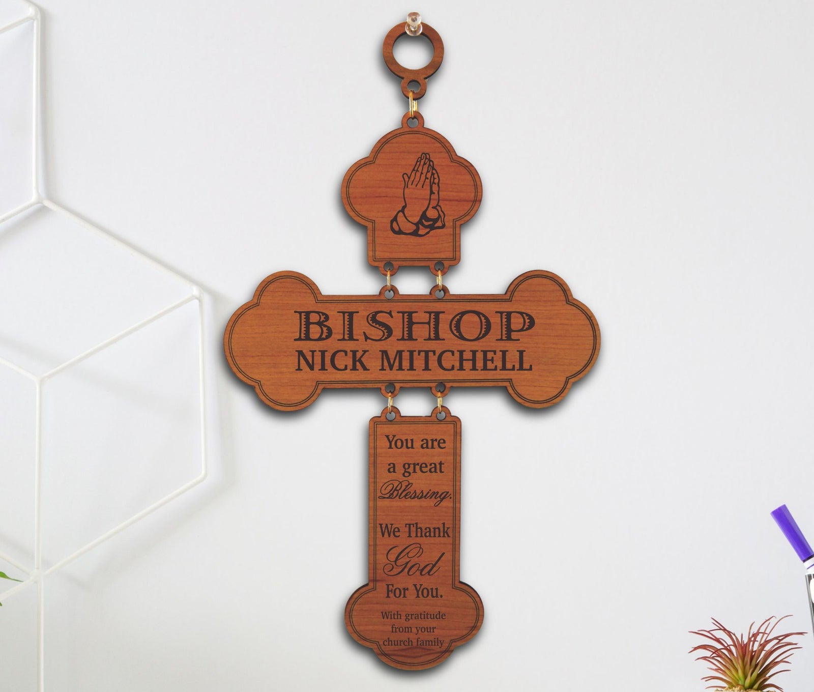 Personalized Bishop Gift | Custom Engraved Pastor Wood Cross, GDPA04