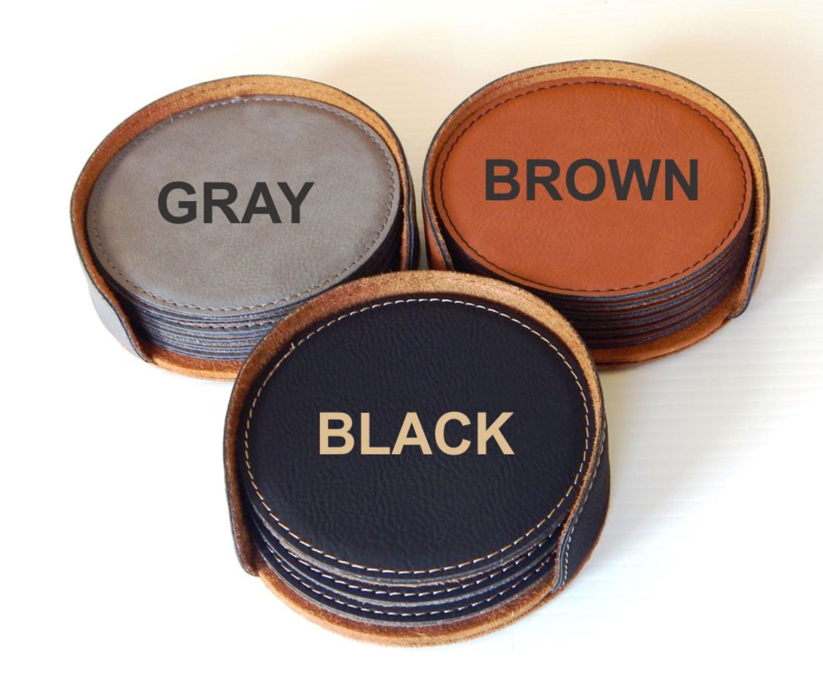 Personalized Grandma  Gift | Mother's Day Leather Coasters | Black Coaster Set of 6