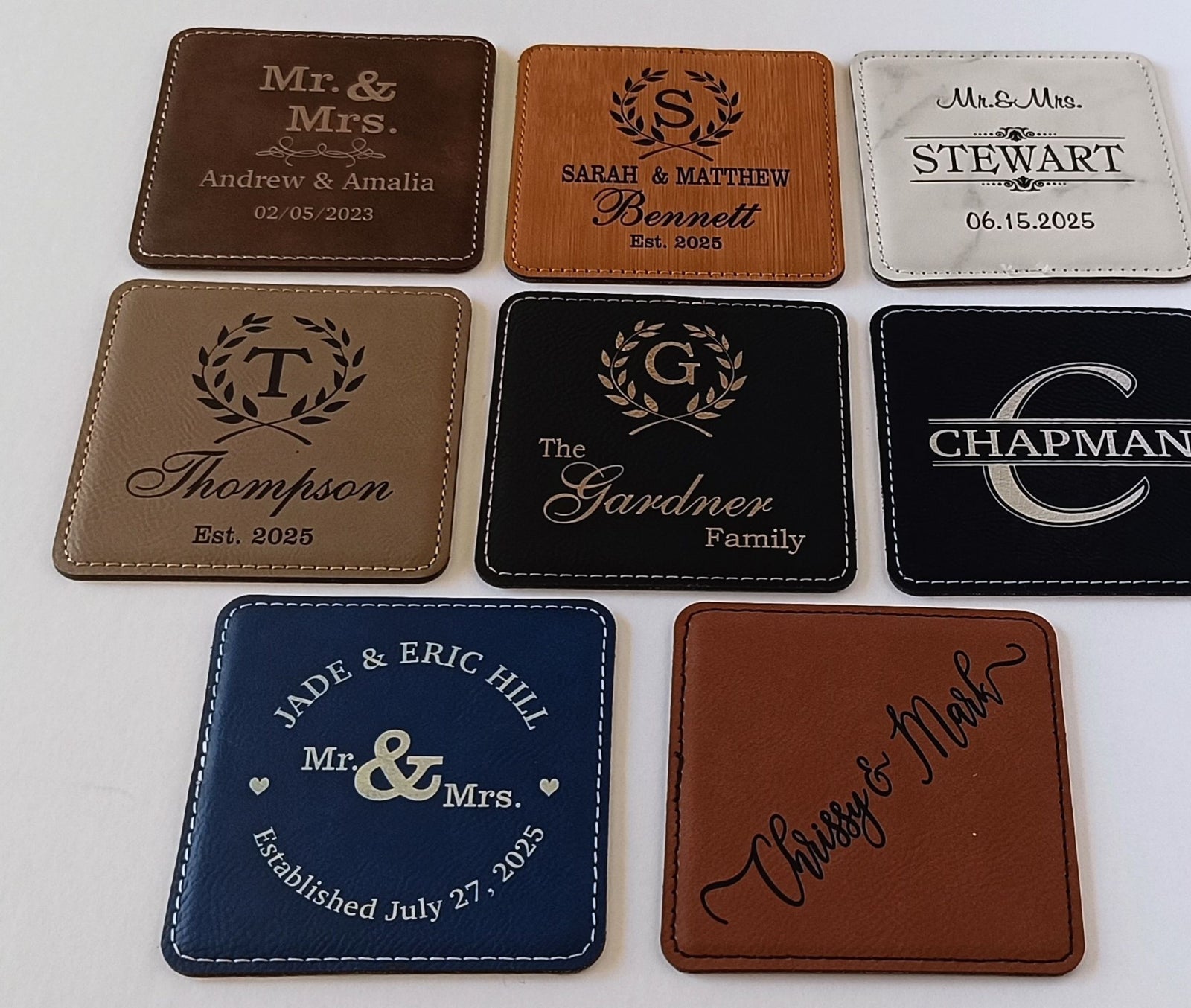 Personalized Leather Coaster Set | Engraved Housewarming Gift for Family CAS27