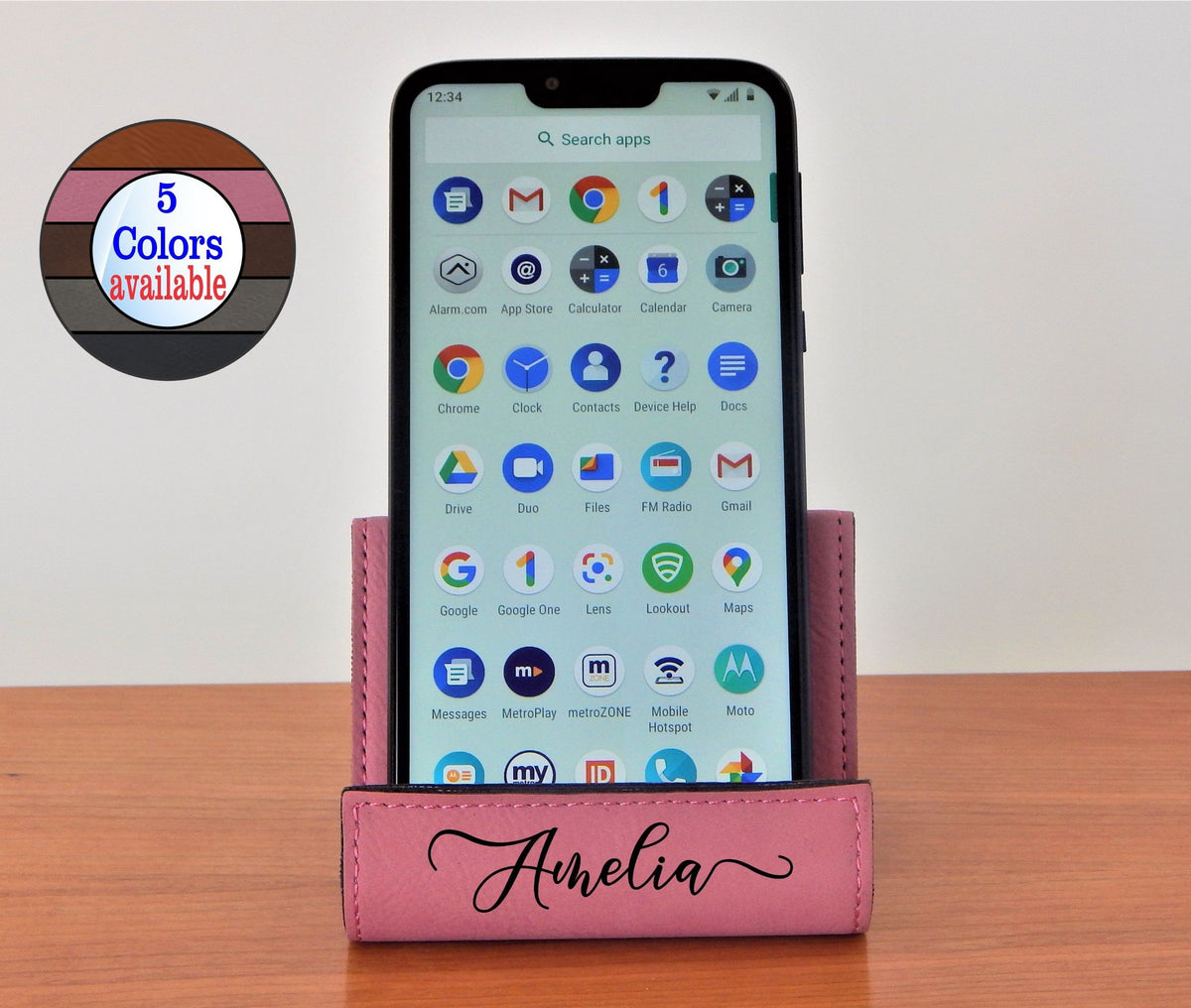 Personalized leather cell phone stand for desk