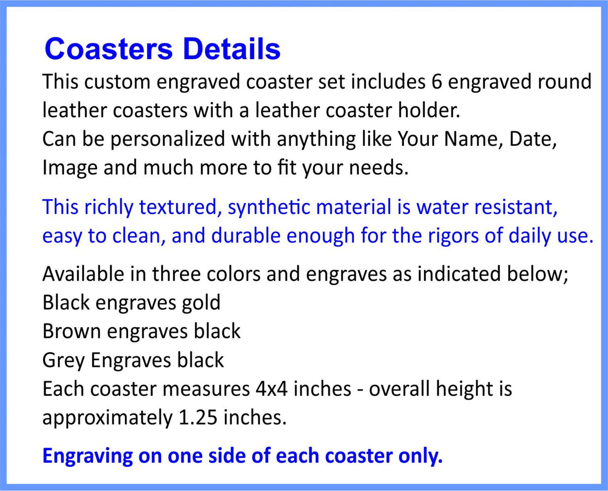 Personalized Coasters with Holder | Engraved Anniversary Gift | Custom Leather Coaster