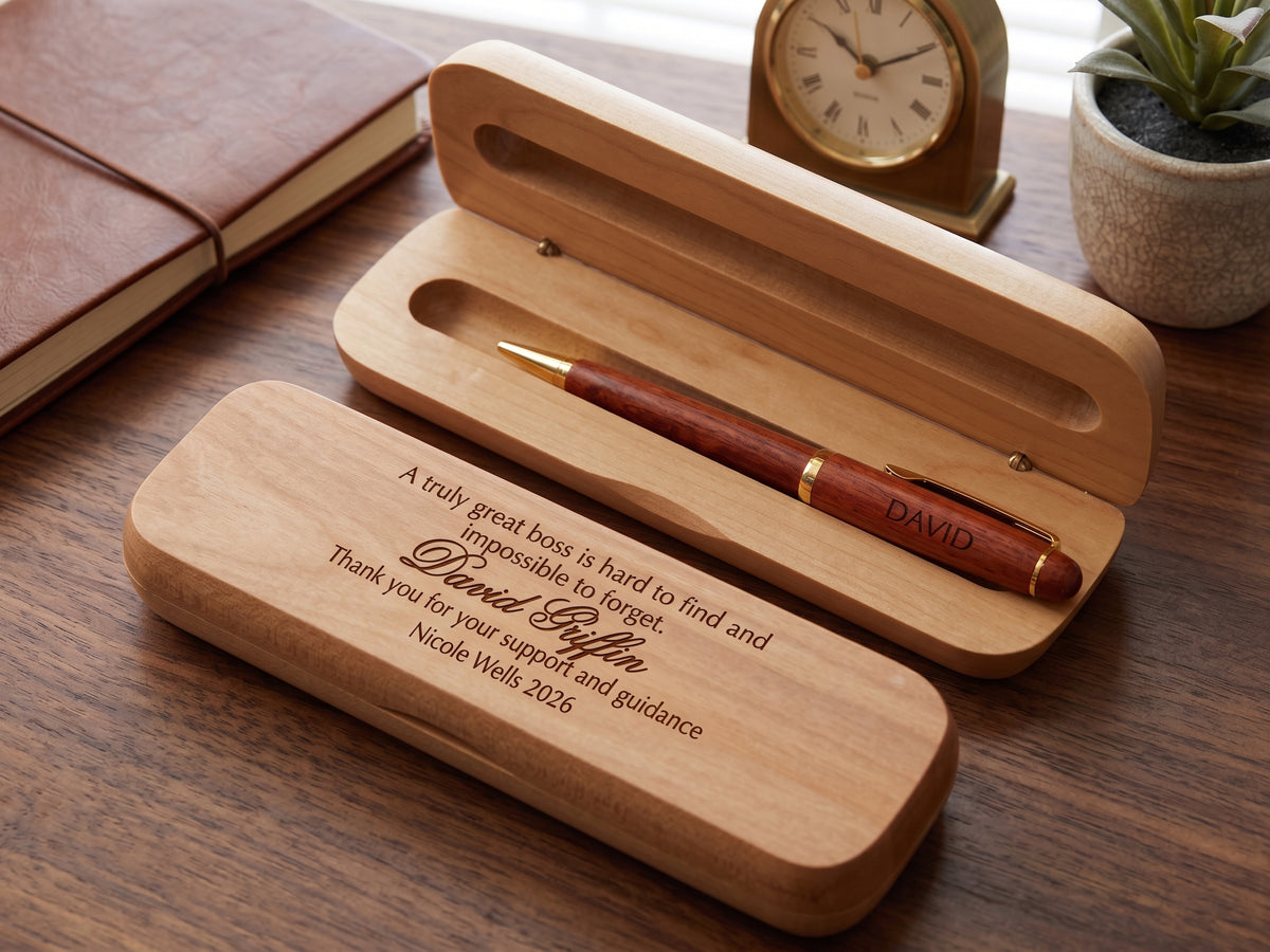 Personalized Wooden Pen Gift Set: Engraved Boss Appreciation Present WMPEN41