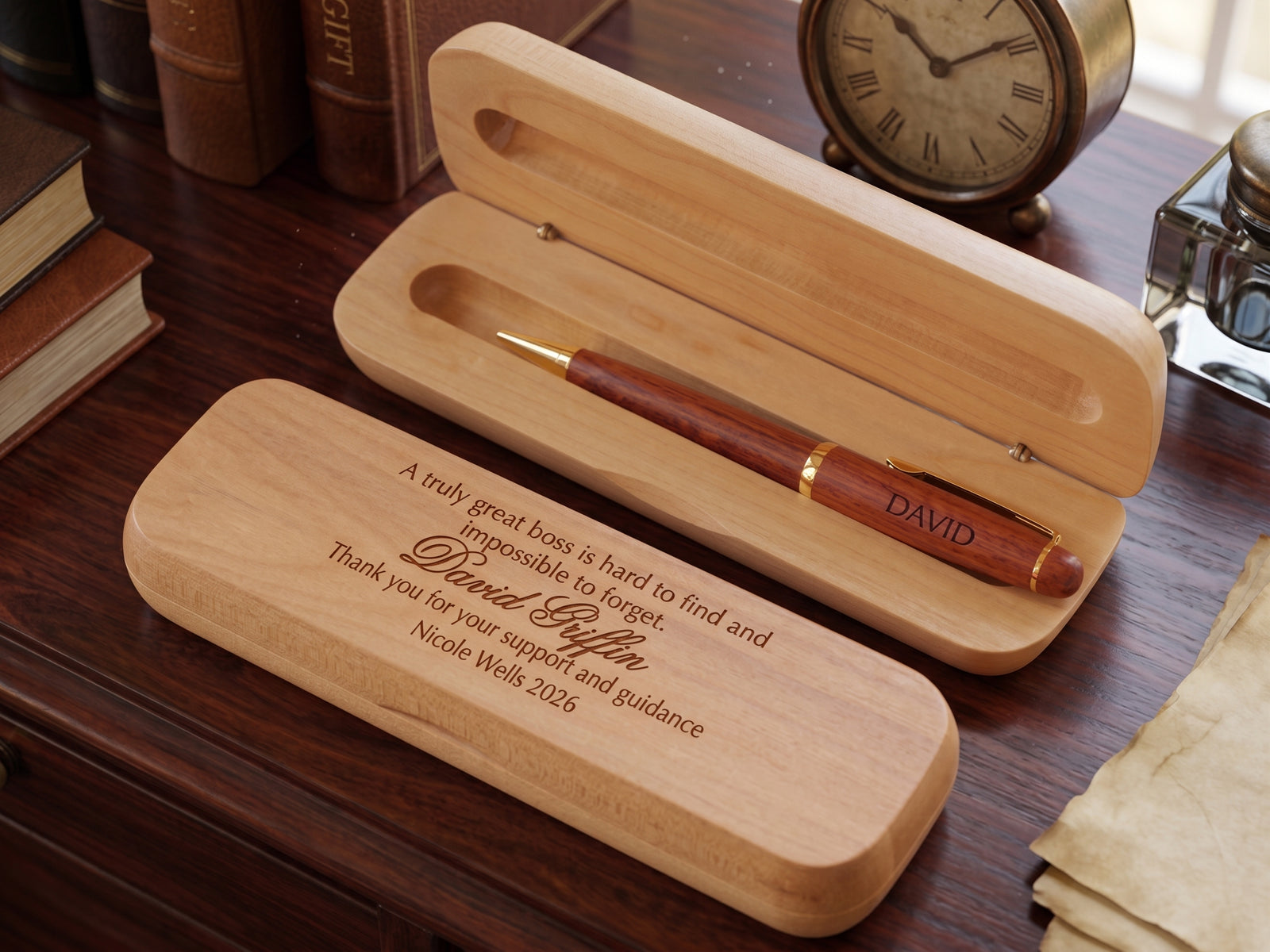 Personalized Wooden Pen Gift Set: Engraved Boss Appreciation Present WMPEN41