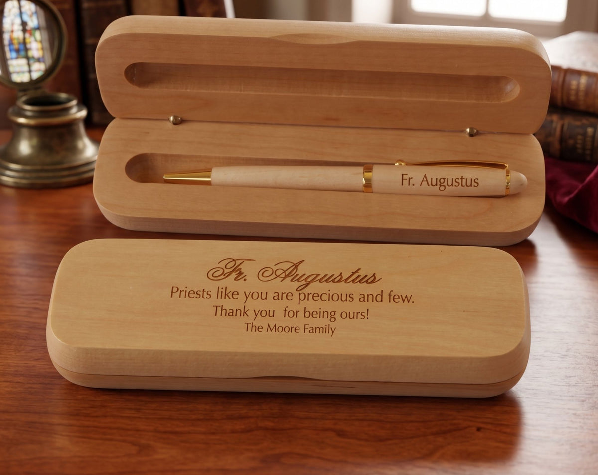Personalized Wooden Pen and Case | Engraved Priest or Deacon Appreciation Gift