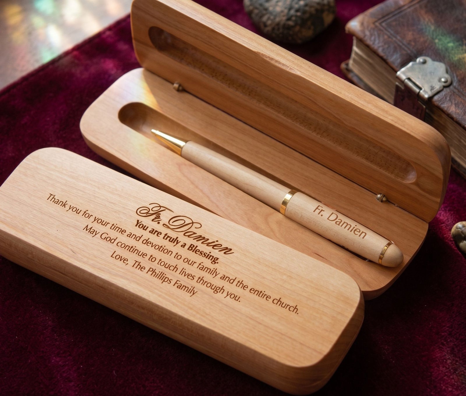 Catholic Priestly Anniversary Gift | Personalized Engraved Wood Pen and Case WMPEN77