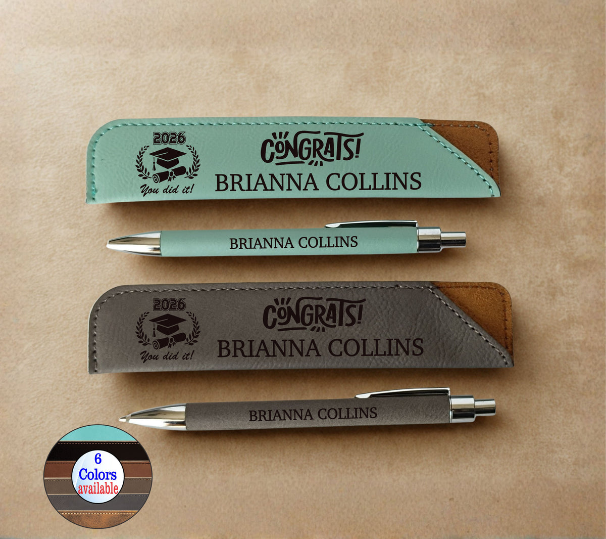 Custom Engraved Graduation Leather Pen and Sleeve Gift LPC015