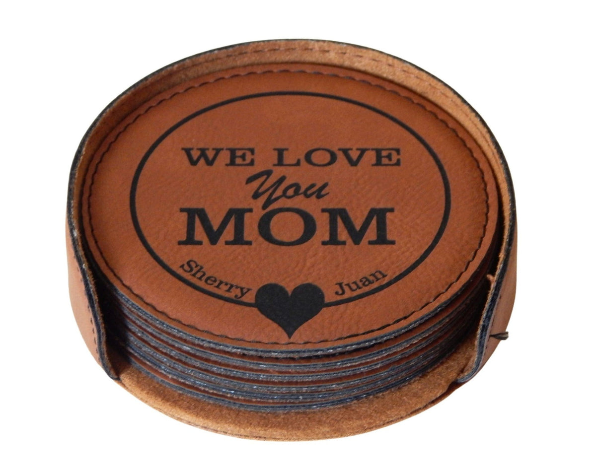 Mother&#39;s Day Gift for Mom | Personalized Leather Coasters