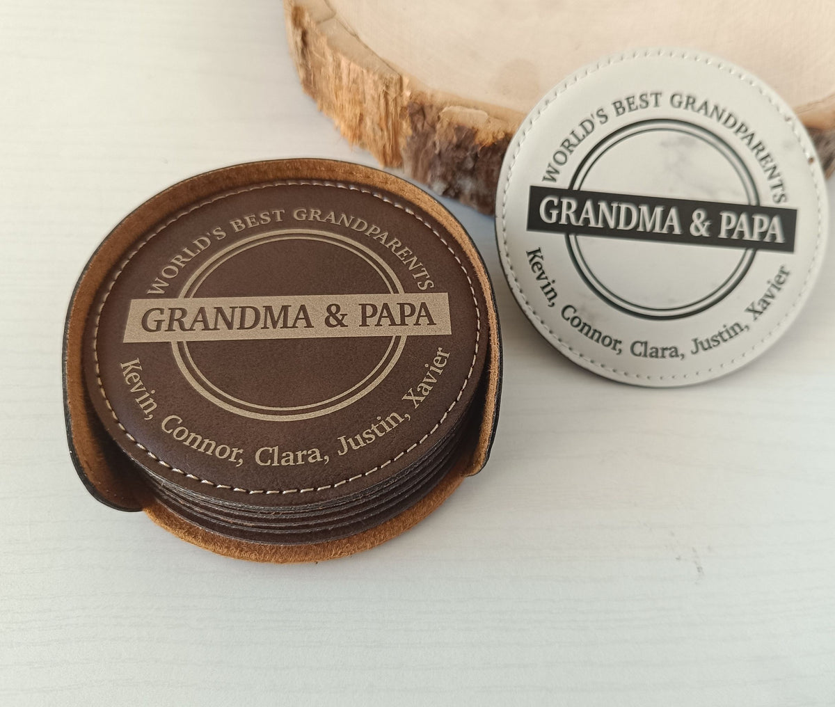 Personalized Grandpa Leather Coasters Gift,  CAS022