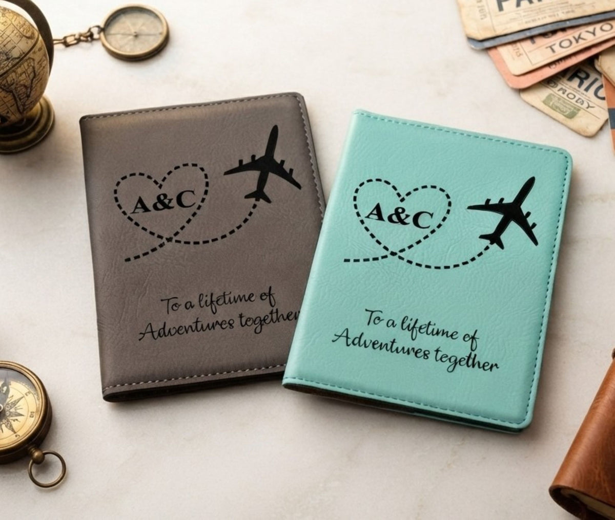 His &amp; Hers Vacation Gift | Leather Passport Cover and Luggage Tags PPC8