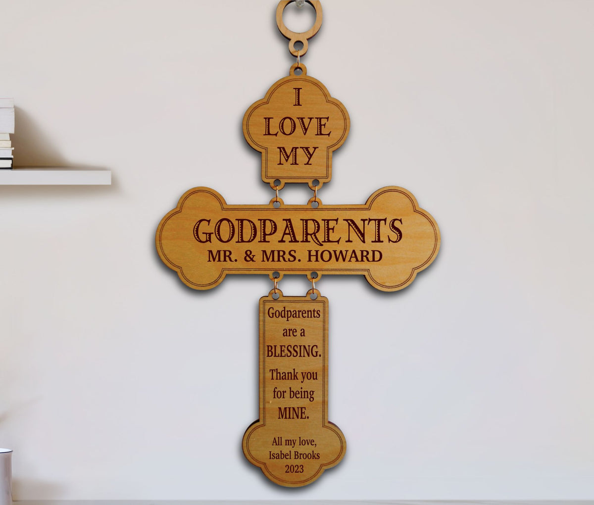 Personalized Godparent Gift | Engraved Baptism Wood Cross GDBG1