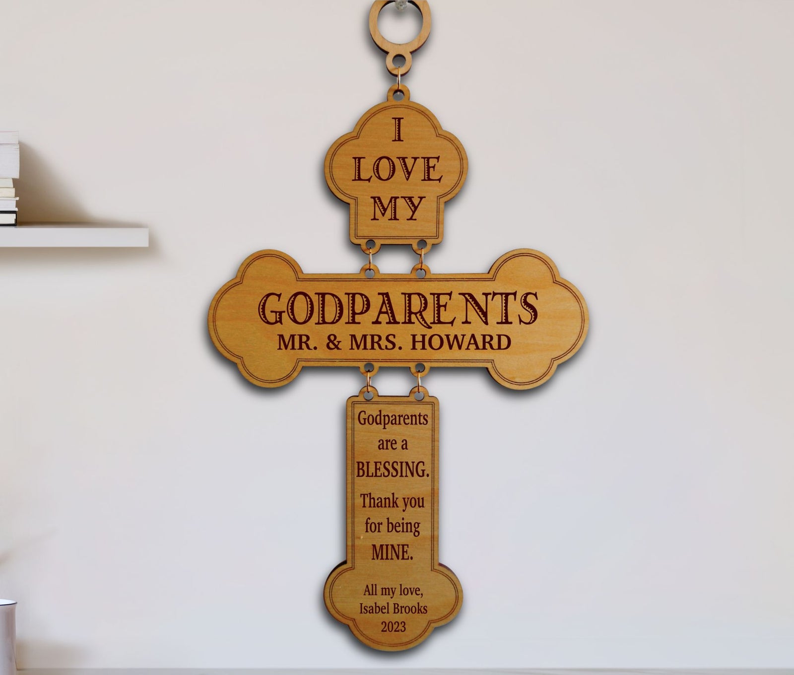 Personalized Godparent Gift | Engraved Baptism Wood Cross GDBG1