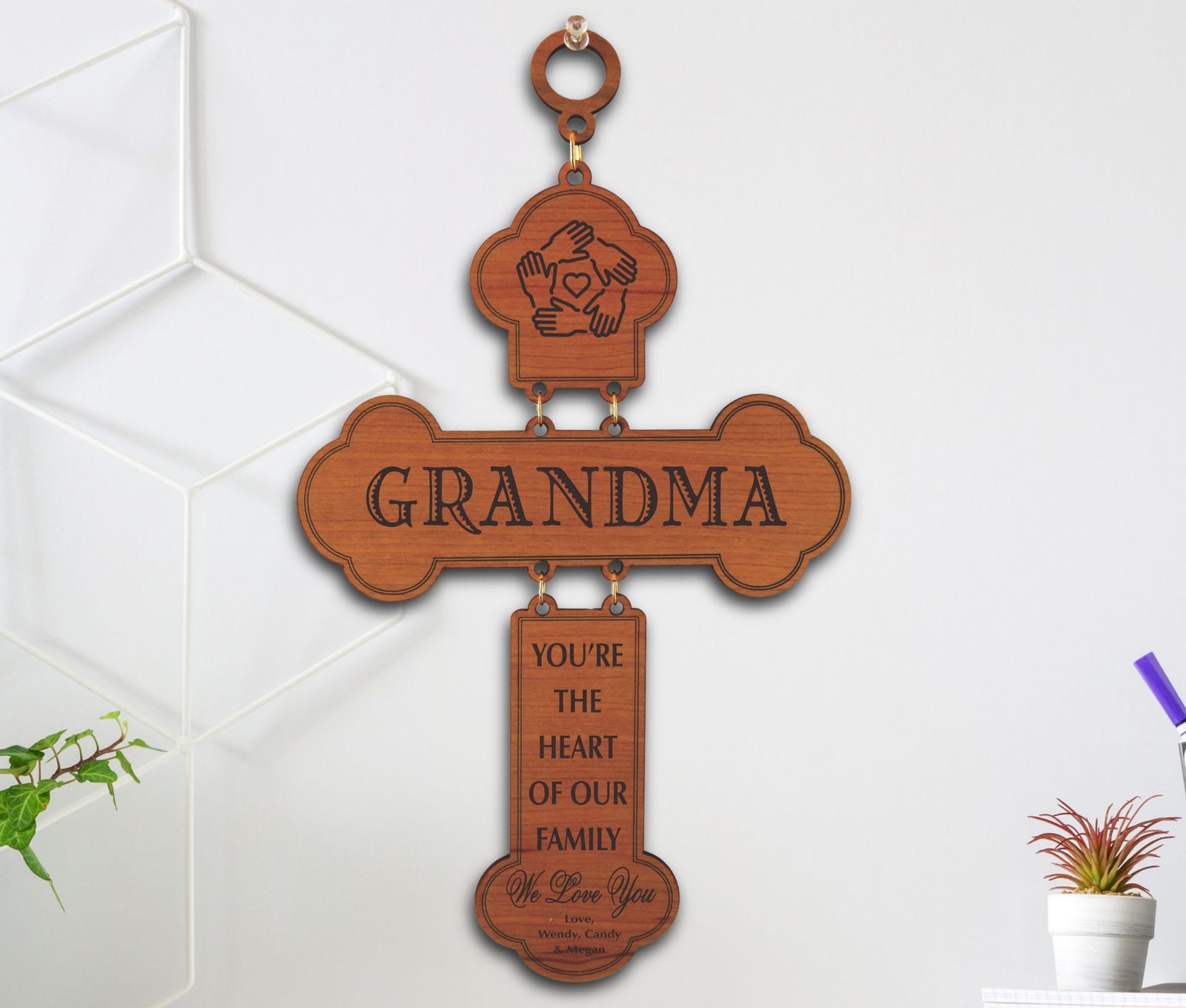Custom Grandma Wood Cross Gift in both Maple and Cherry, GDMA2