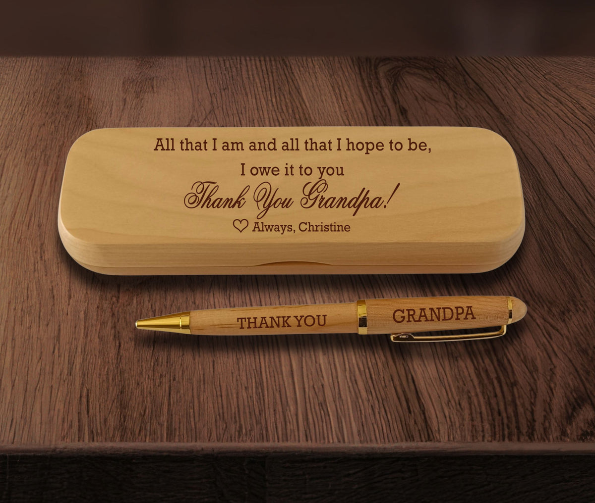 personalized engraved wooden pen and case gift for grandpa