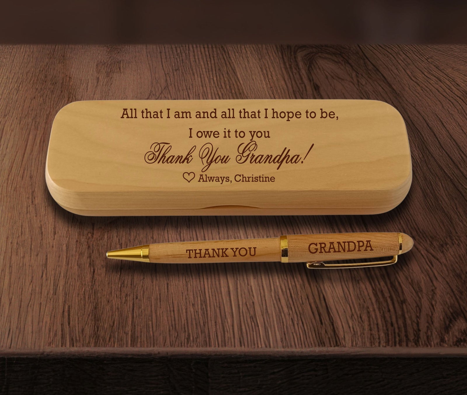 personalized engraved wooden pen and case gift for grandpa