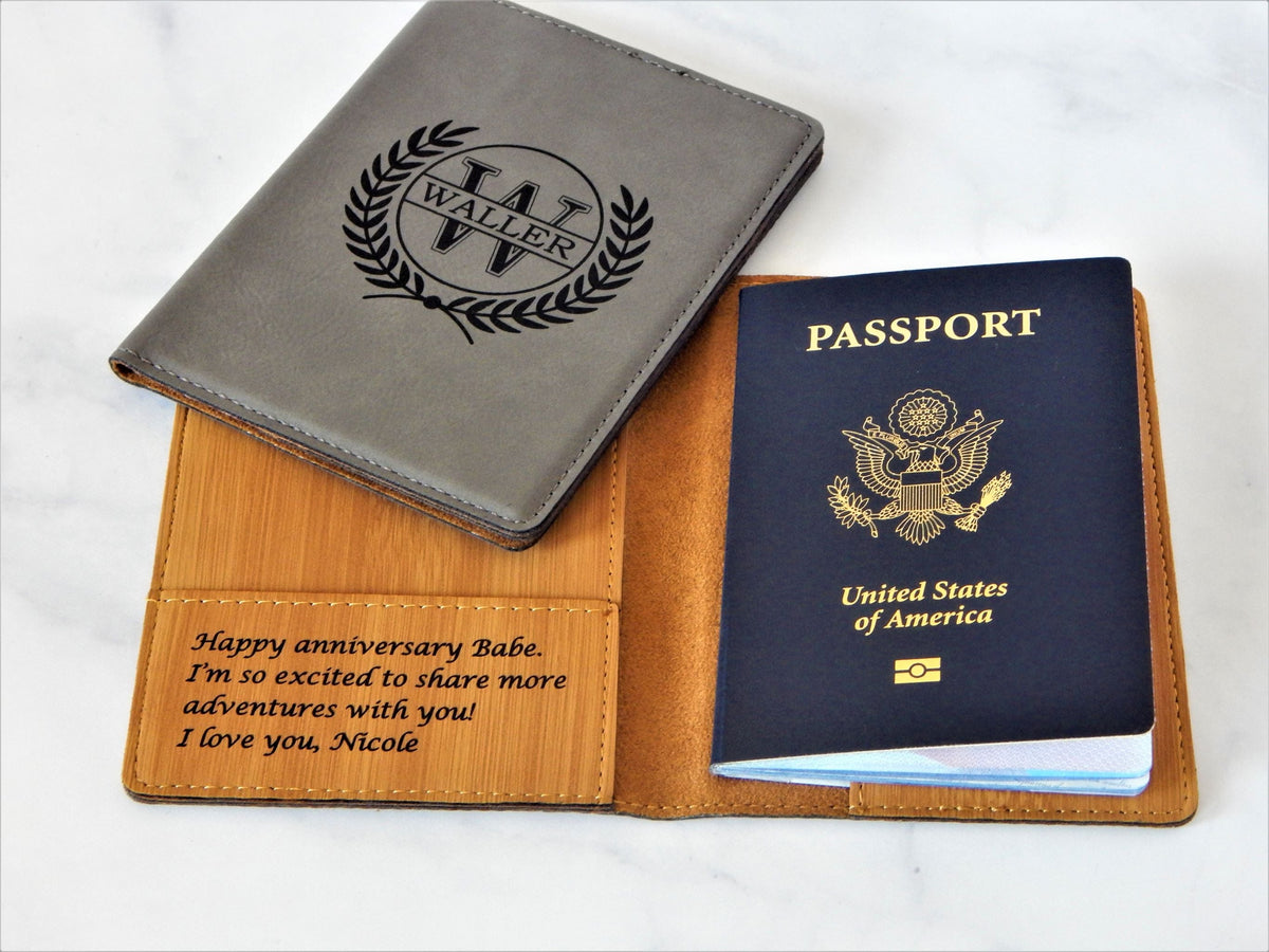 Personalized Leather Passport Holder: Custom Gift for Couple