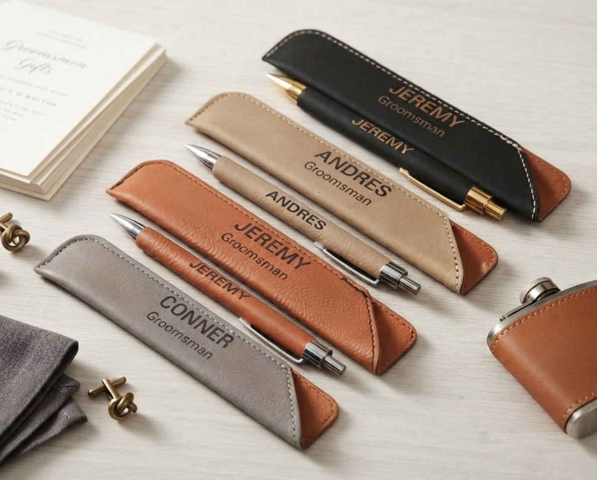 Engraved Groomsmen Leather Pen with Case | Personalized bachelor Party Gifts LPC38