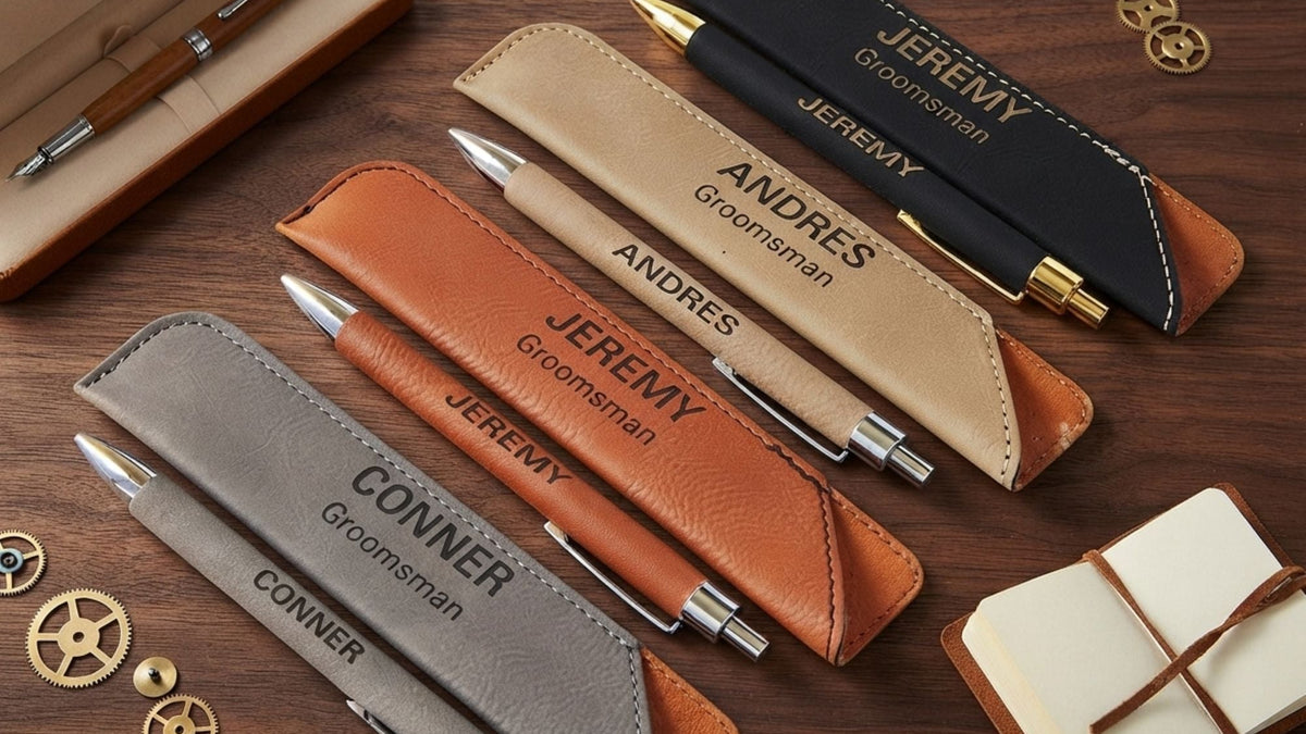 Custom Muslim Leather Pen and Case: Engraved End of Year Gift LPC05