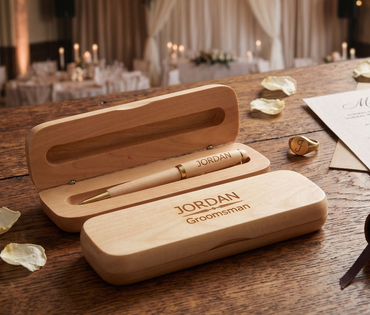 Personalized Best Man Gift | Engraved Groomsmen Wood Pen and Case WMPEN90