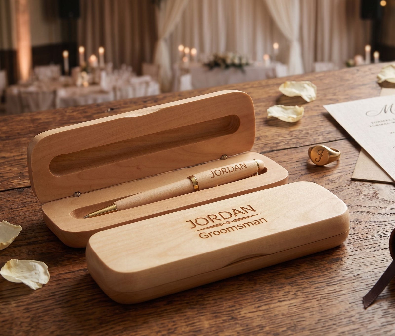 Personalized Best Man Gift | Engraved Groomsmen Wood Pen and Case WMPEN90