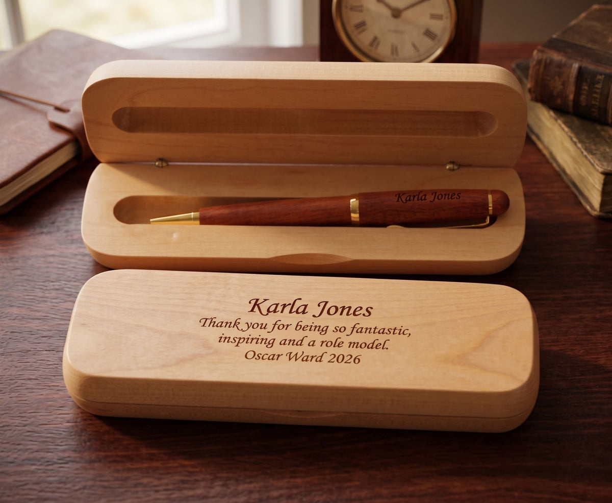 Engraved Groomsmen Proposal Gift: Personalized Wood Pen and Case WMPEN91
