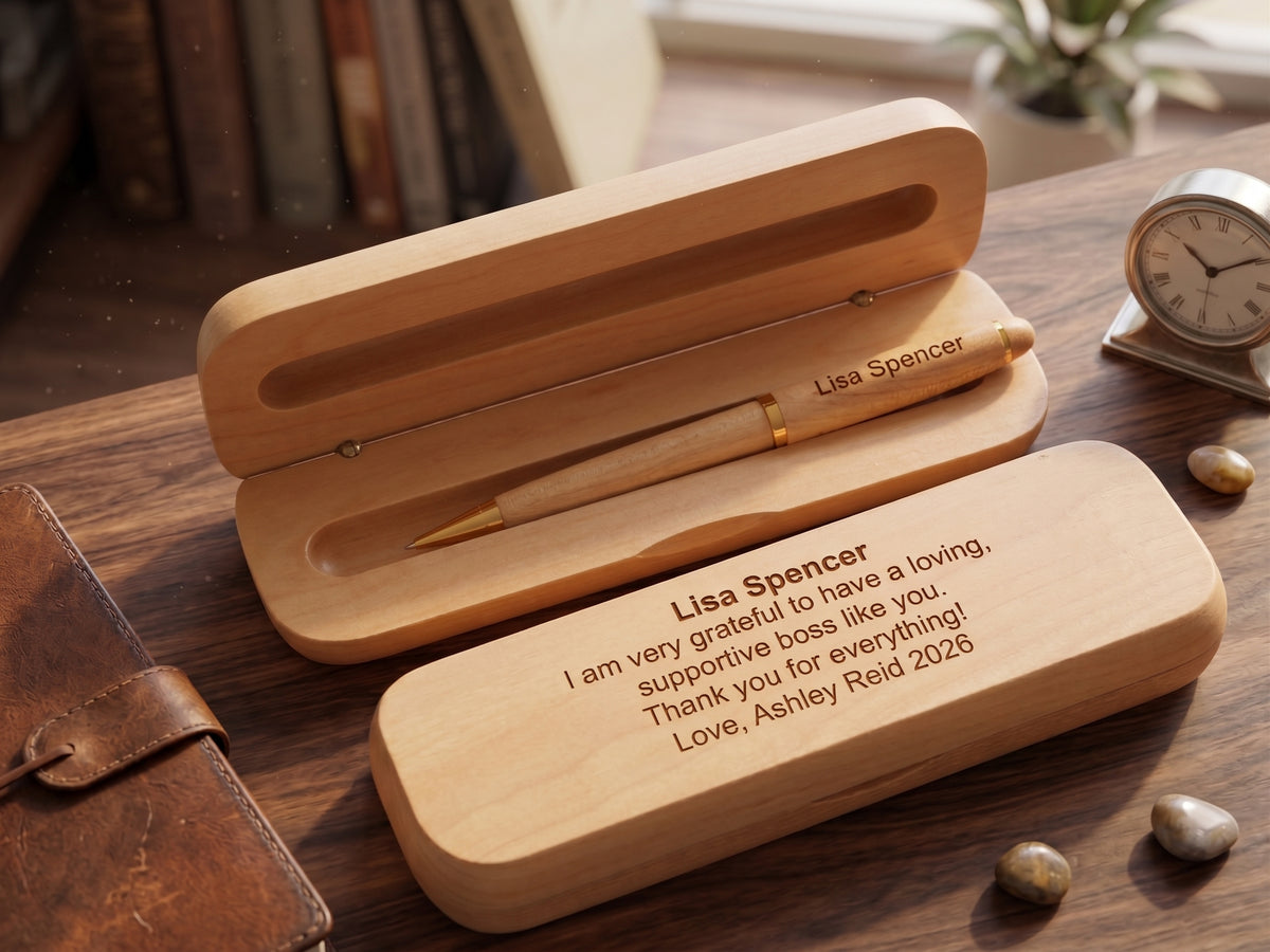 Personalized Boss Appreciation Gift: Engraved Wood Pen and Case WMPEN43