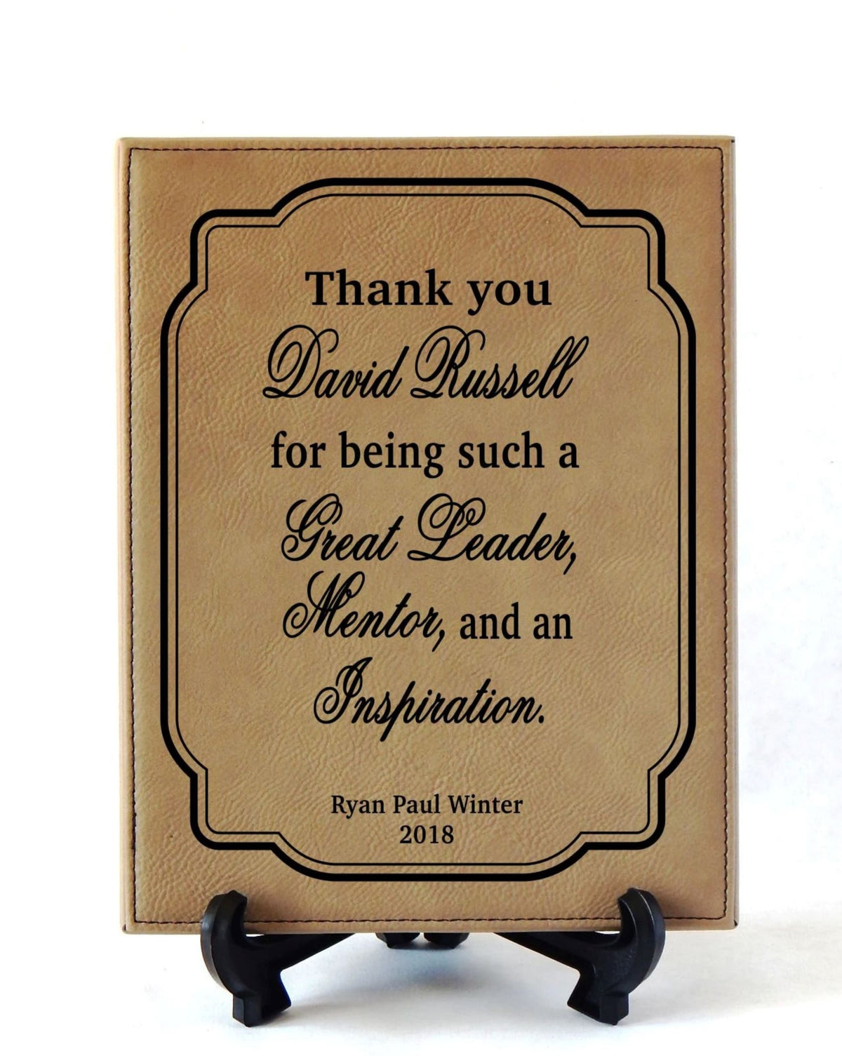 Personalized Mentor Boss Engraved Leather Plaque