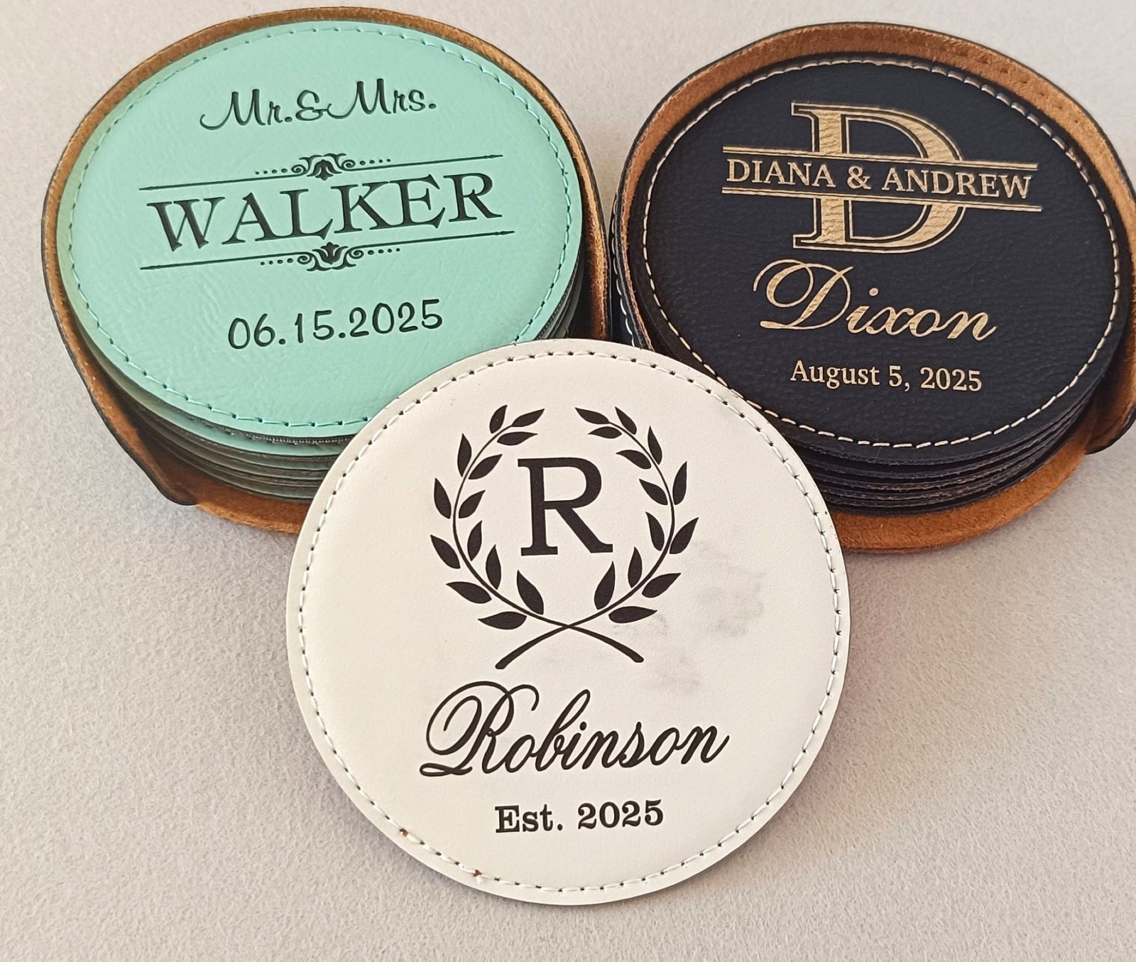 Personalized Housewarming Gift for Family | Custom Leather Coasters, CAS014