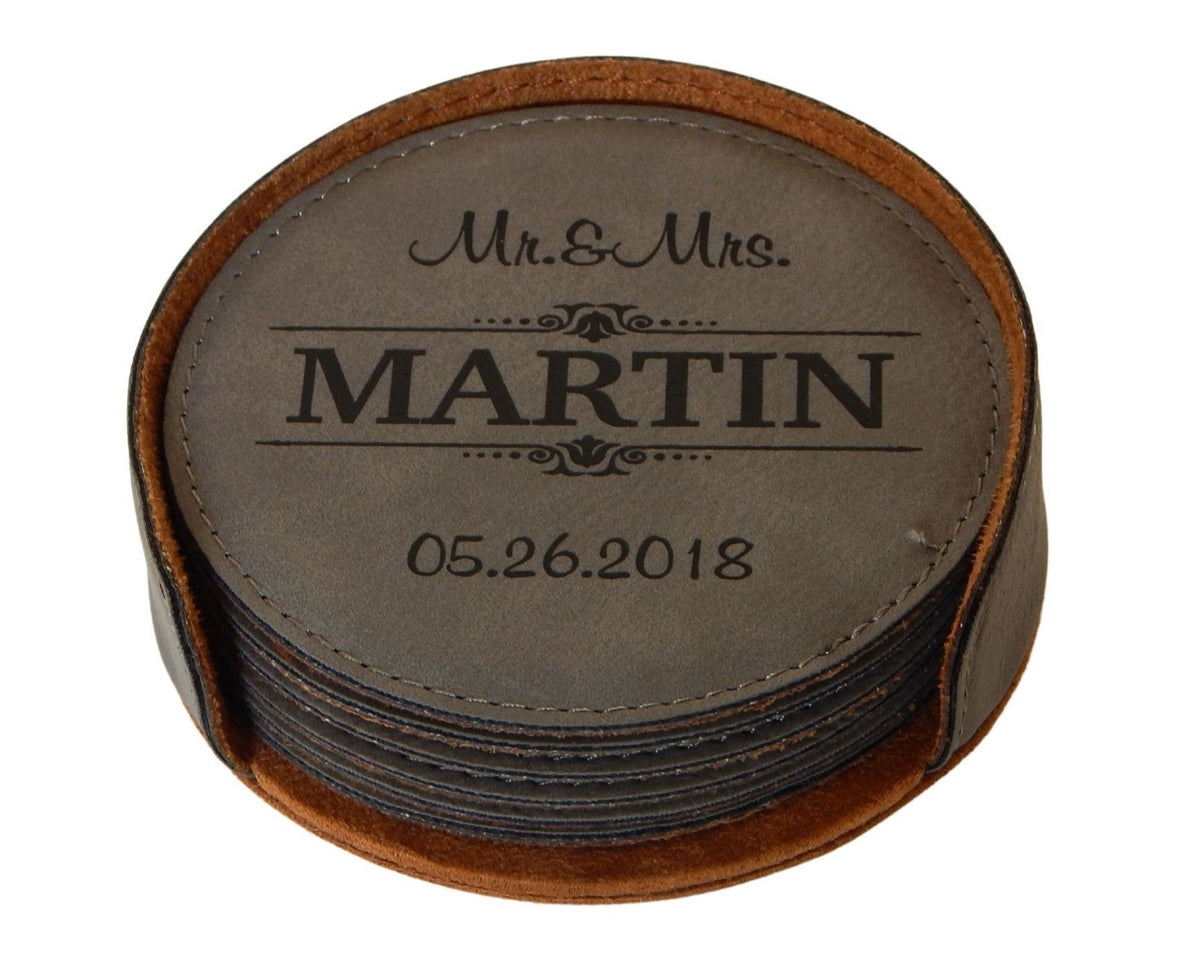 Mr and Mrs Personalized Wedding Gift | Newlywed Gift | Leather Coasters