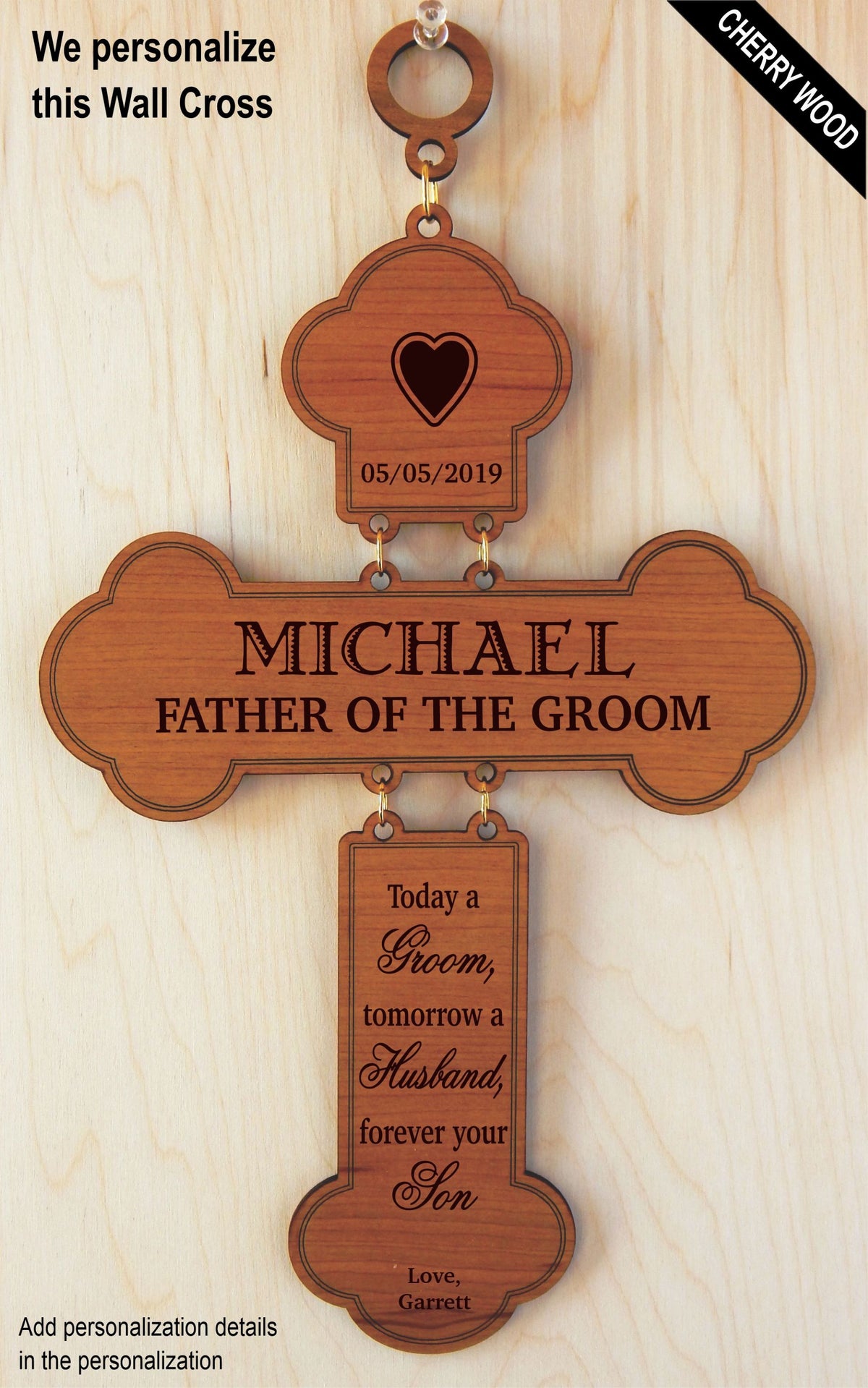 Father of the Groom Gift Dad Wedding Personalized Wood Wall Cross GGFOG1