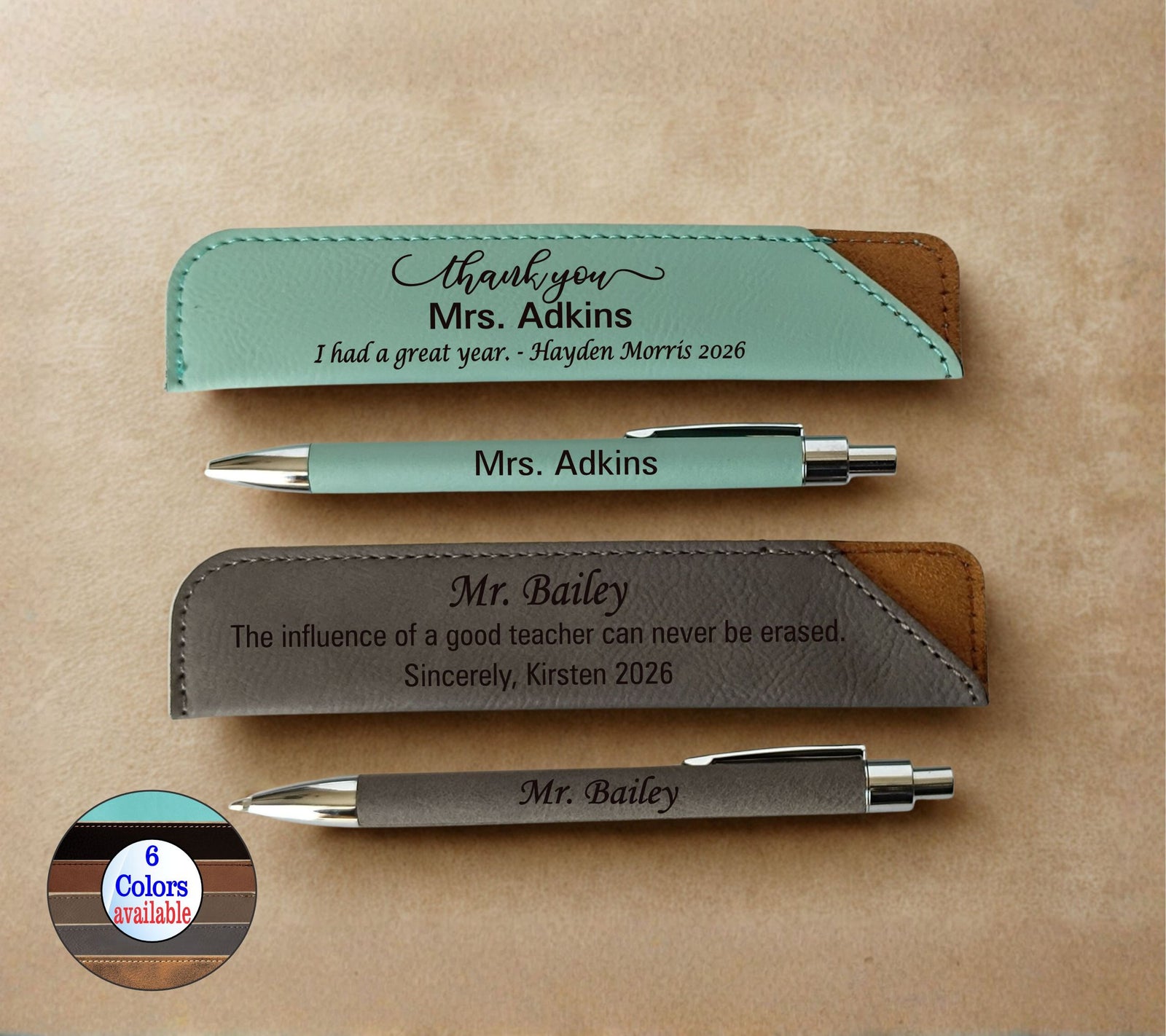 Personalized Leatherette Pen & Sleeve Set | Teacher Appreciation Gift LPC01