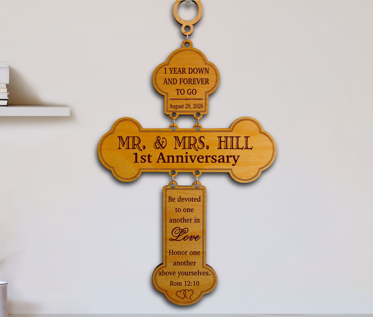Personalized engraved Wooden cross first anniversary gift for couple 