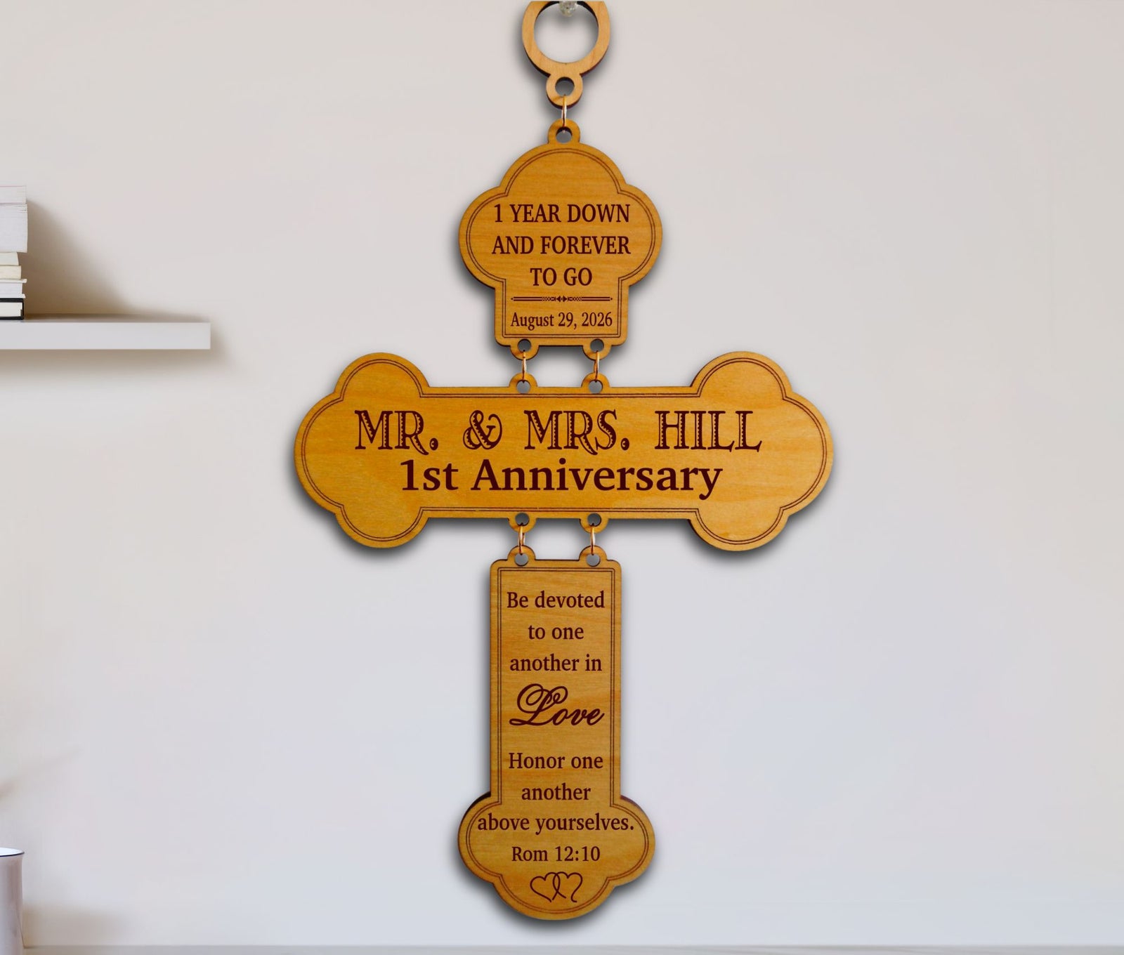 Personalized engraved Wooden cross first anniversary gift for couple 