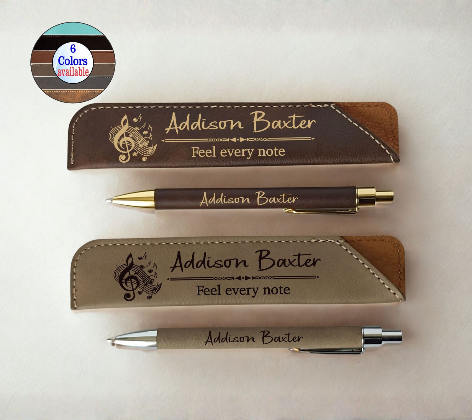 Personalized Music Teacher Gift | Engraved Leather Ballpoint Pen and Case LPC03