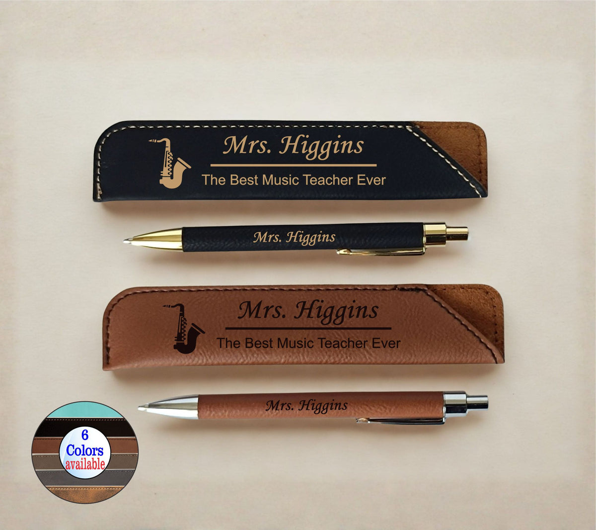 Personalized Music Teacher Gift | Engraved Leather Ballpoint Pen and Case LPC03