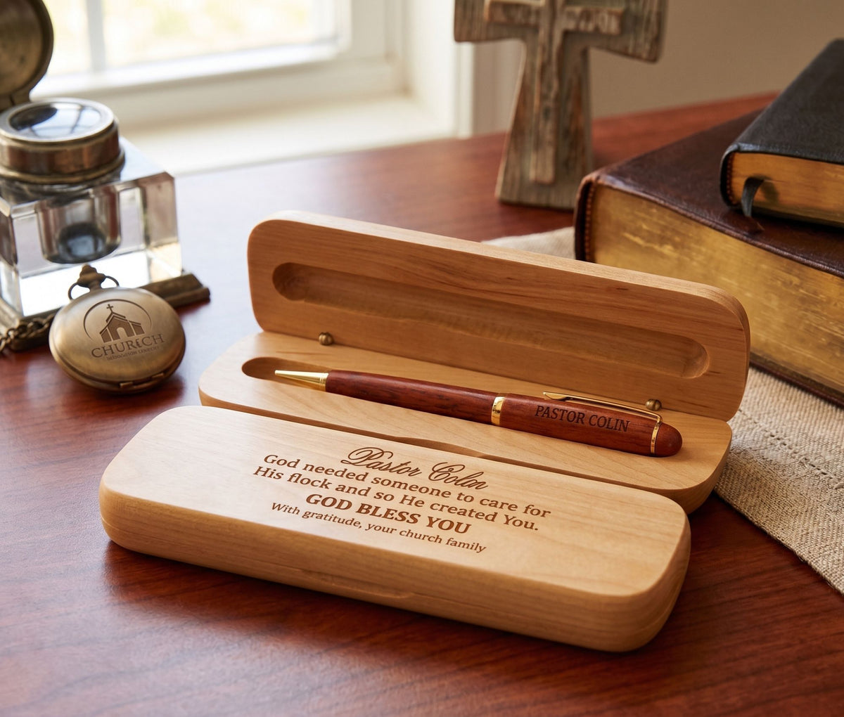 Personalized Wooden Pen and Case Pastor Appreciation Gift WMPEN78