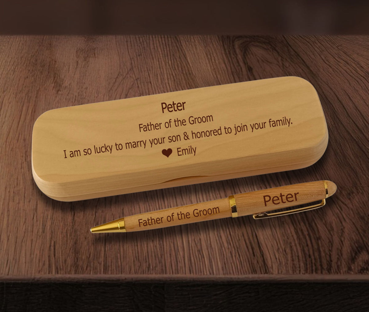 Father of the Groom Gift | Engraved Father in Law Wood Pen and Case WMPEN97