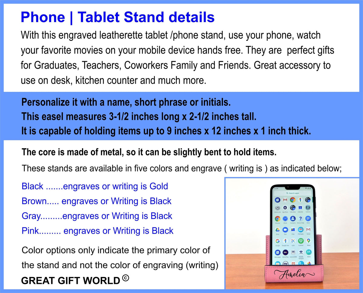 Smartphone Stand for Desk | Personalized Tablet iPad iPhone Stand | Leather Phone Holder
