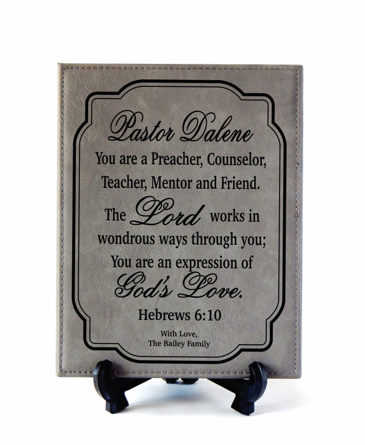 Personalized Leather Plaque Gift for Pastor: Engraved Priest Sign