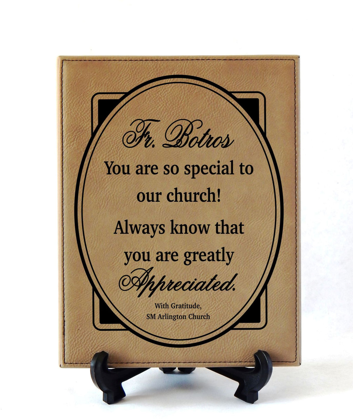 Personalized Engraved Leather Plaque Catholic Priest Gift