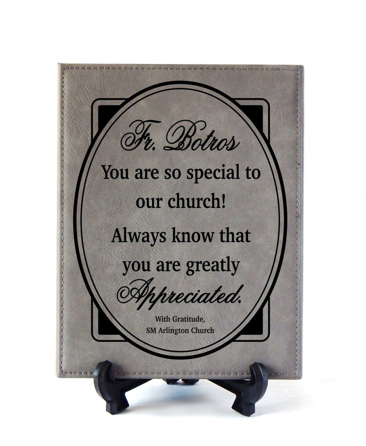 Personalized Engraved Leather Plaque Catholic Priest Gift