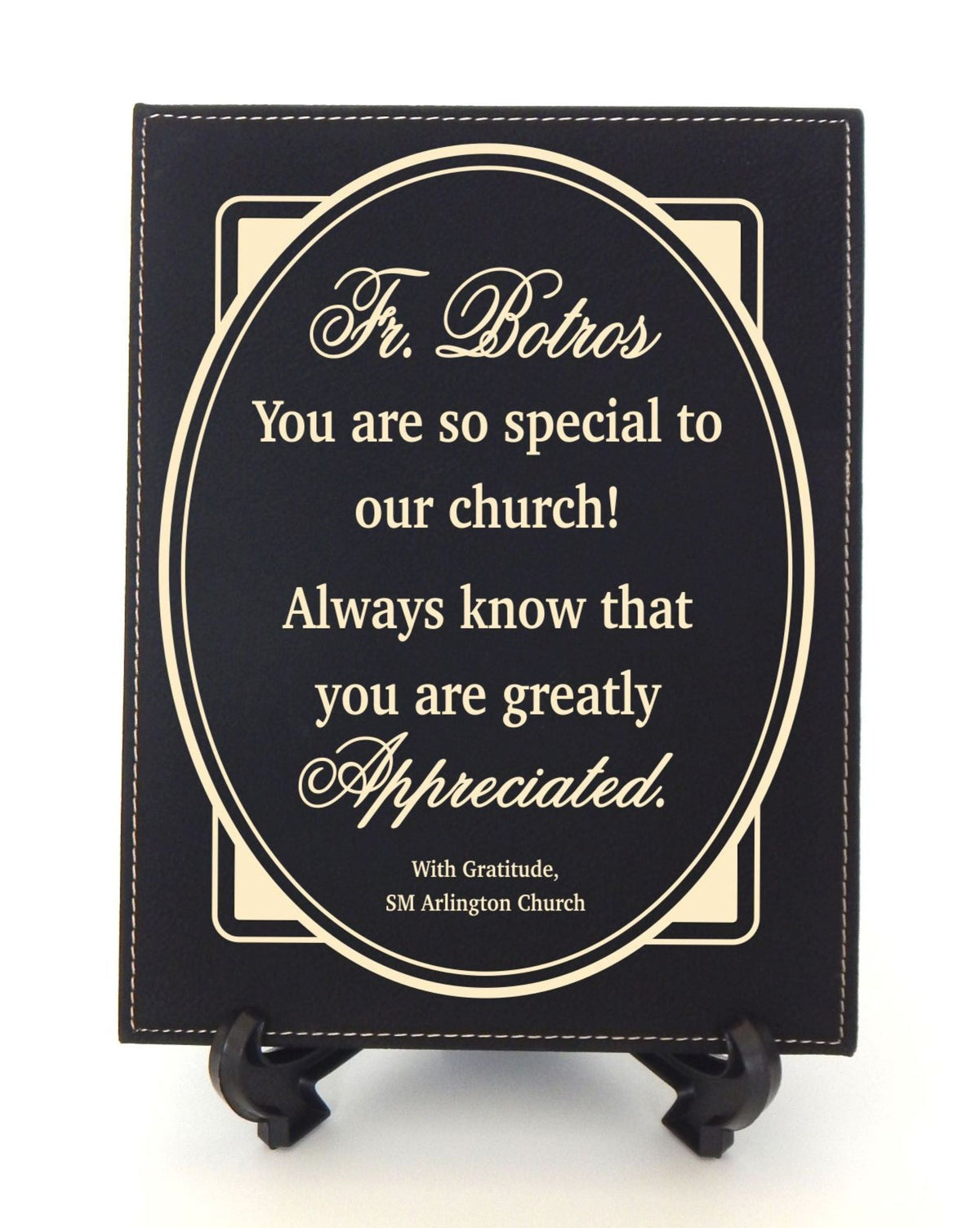 Personalized Engraved Leather Plaque Catholic Priest Gift