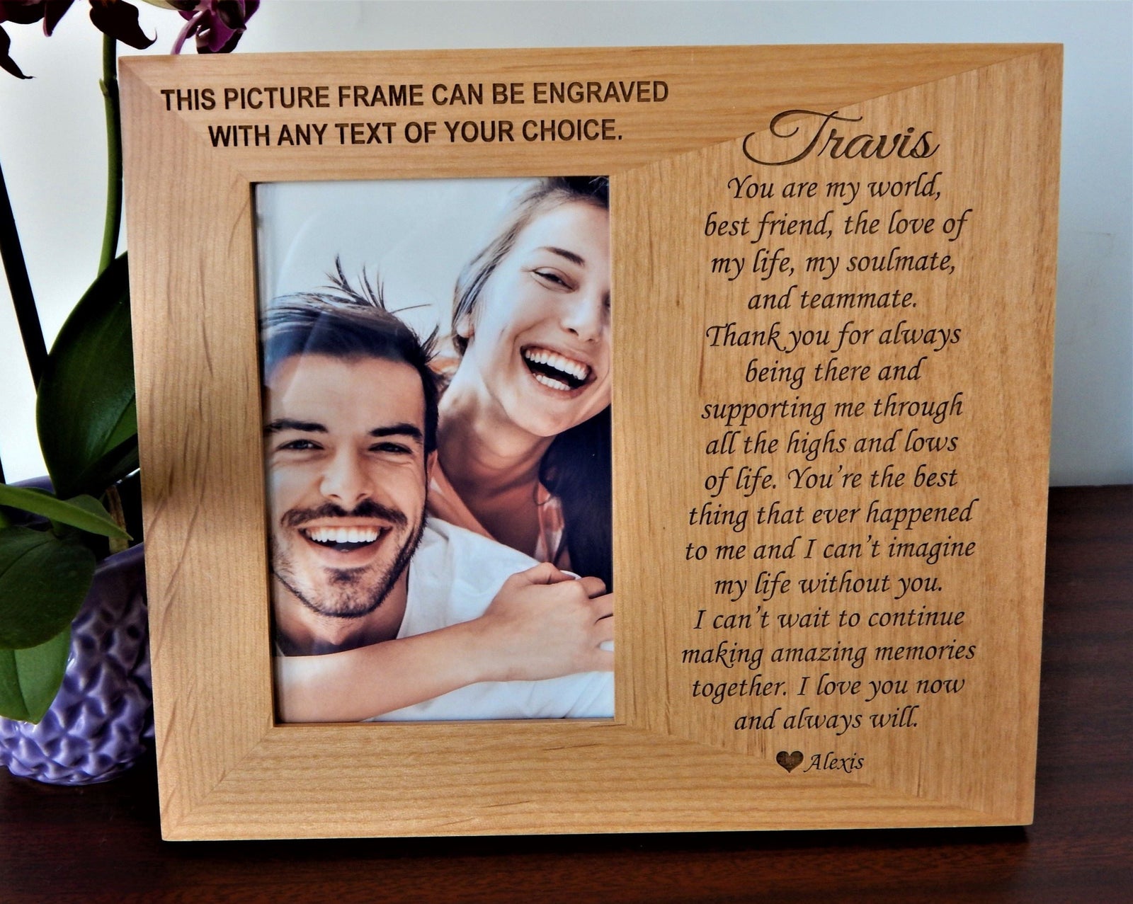 Engraved Picture Frame Gift for Him | Wood Anniversary Gift for Boyfriend