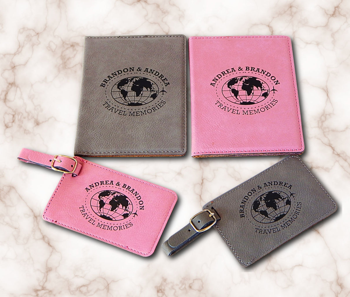 Personalized engraved leather passport holder travel gift for the couple
