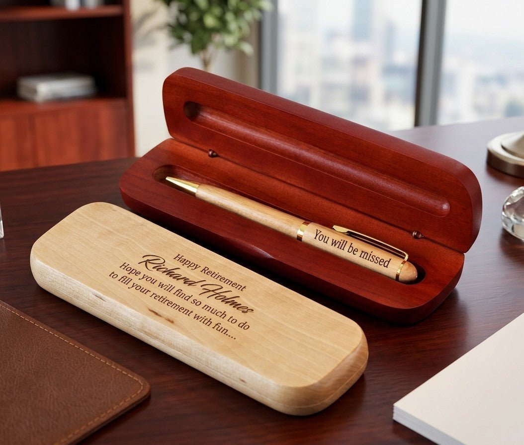 Personalized Retirement Gift for Men | Engraved Wood Pen and Case WMPEN53