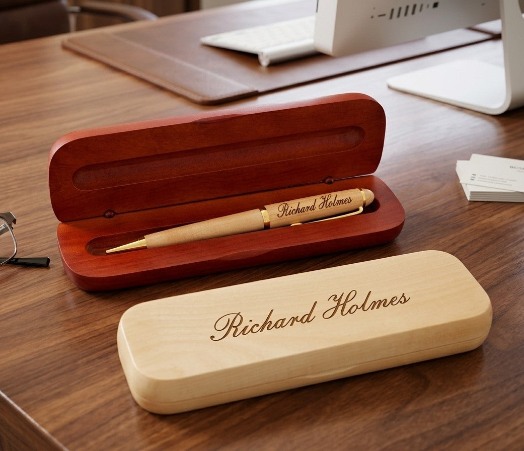 Personalized Corporate Gift: Custom Wood Pen and Case for Boss WMPEN52