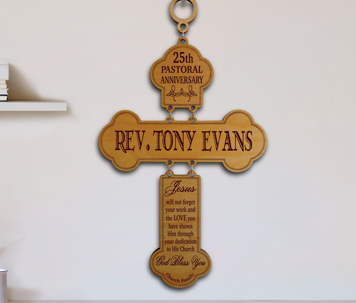 Personalized Priestly Anniversary Gift | Engraved Pastor Wood Cross , GDPA01