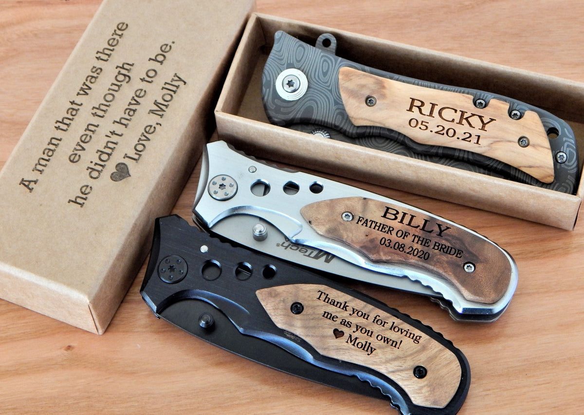 Stepfather of the Bride Gift: Engraved Groomsmen Knife and Box
